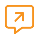 orange icon - arrow pointing to the top right corner of a speech bubble (Life Discovery Curriculum - Establishing & Achieving Goals module)