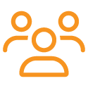 orange icon - group of three people in silhouette (Life Discovery Curriculum - Presence & Influence module)