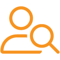 orange icon - person's torso with a magnifying glass on top (Life Discovery Curriculum - Self Discovery module)
